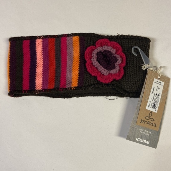 PrAna Cameron Knit Headband Ear Warmer Multi Stripe With Flower NWT - Picture 1 of 3